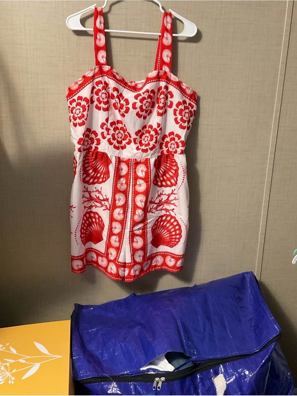 SHEIN White Romper with Red Floral & Shell Print